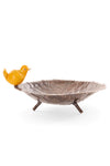 Birdbath & Yellow Bird of Recycled Metal & Stone