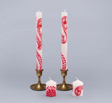 Kapula Hand-Painted Candles - Henna Red on White